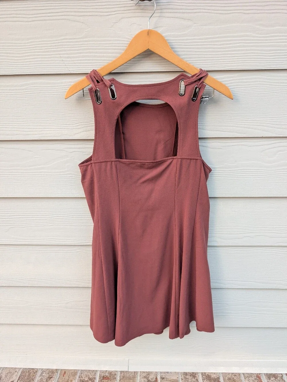 Free People Dress Size M Red Brown Mini Cut Out Back Boho Summer Vacation Retro